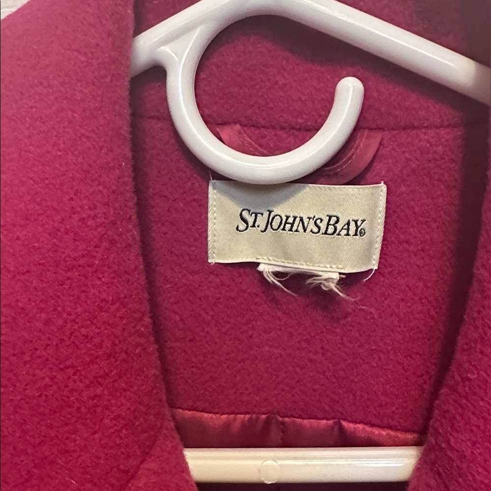 St. John's Bay Fuchsia Pink Double-Breasted Wool Cashmere Pea Coat - Picture 4 of 5